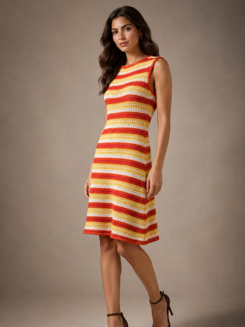 Princess Polly Oxygen Orange Stripe Crochet Open Back Mini Dress Size 8 NWT